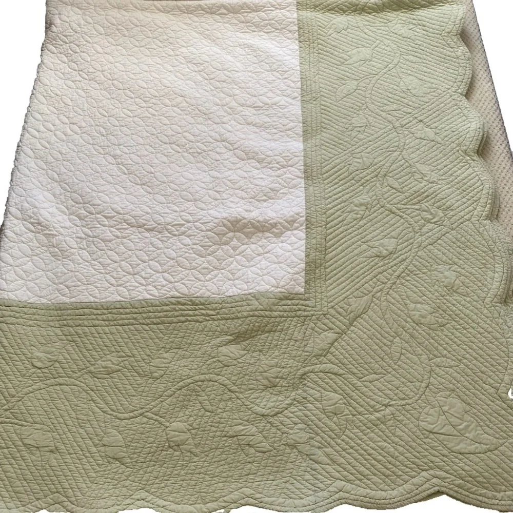 Restoration Hardware King Bedding Quilt Green White Heavyweight Reversible